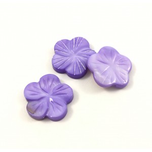 Carved 19 mm flower mother-or-pearl shell purple bead